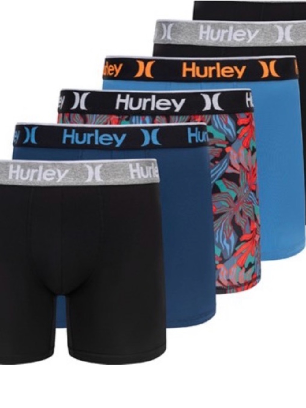 Hurley Men’s 5-Pack Boxer Briefs - Black, Blue & Floral Accents